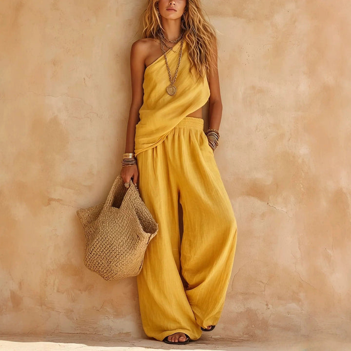 Carlota | Two-Piece Linen Effect Set with Wide Pants
