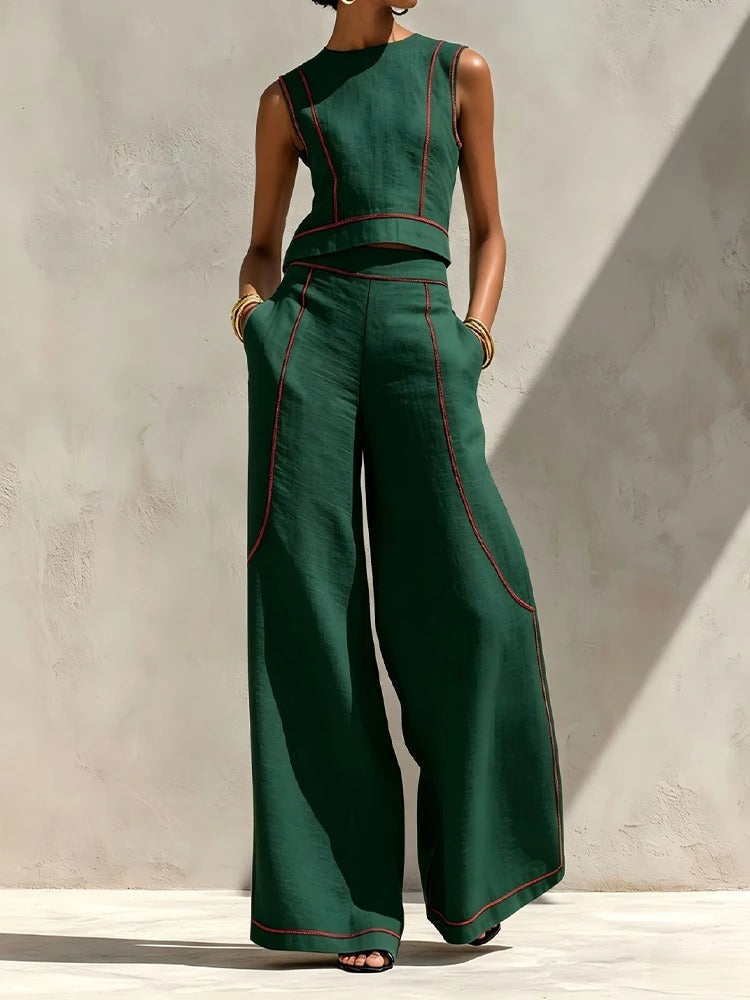 Inés | Two-Piece Set with Palazzo Pants and Contrast Details