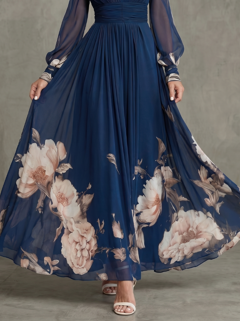 Maybelle | Floral Hem Sheer Sleeve Maxi Dress