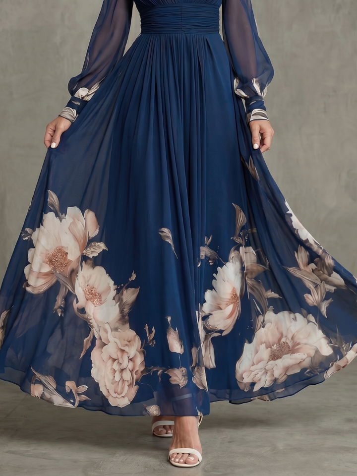 Maybelle | Floral Hem Sheer Sleeve Maxi Dress