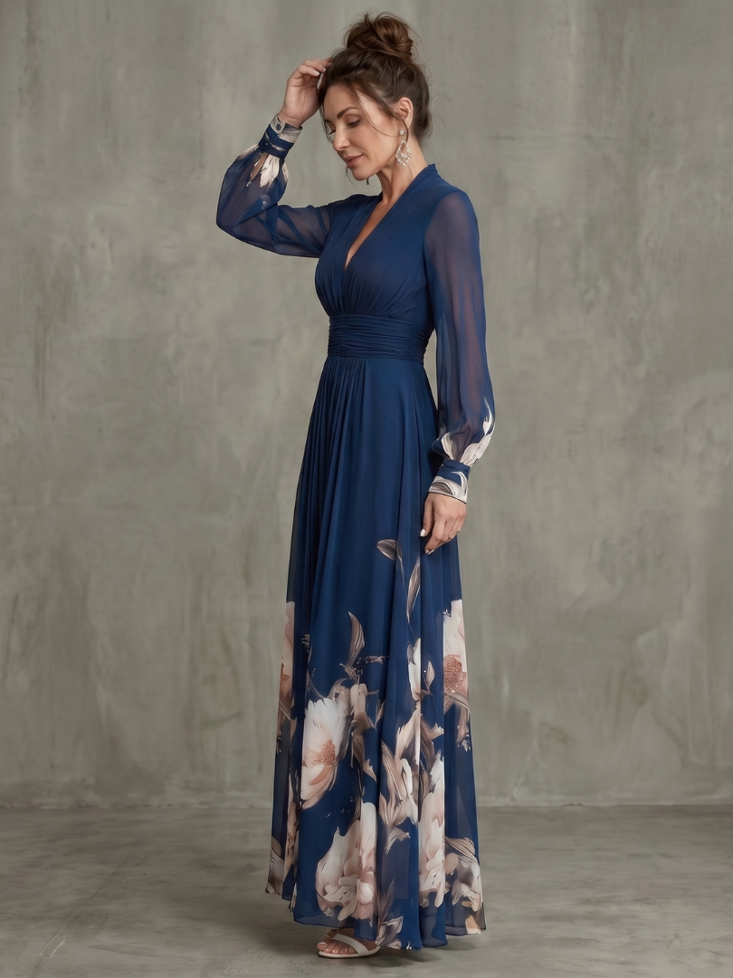 Maybelle | Floral Hem Sheer Sleeve Maxi Dress