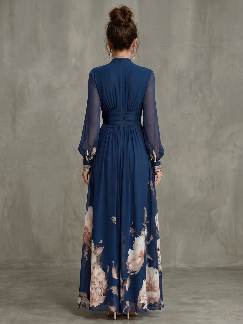 Maybelle | Floral Hem Sheer Sleeve Maxi Dress