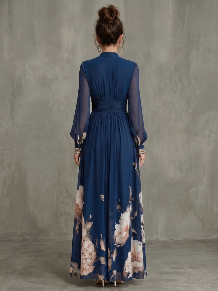Maybelle | Floral Hem Sheer Sleeve Maxi Dress