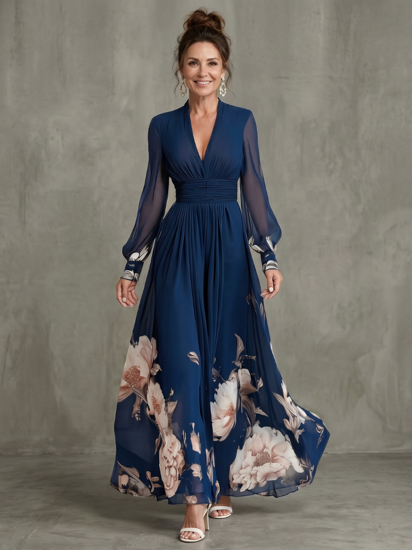 Maybelle | Floral Hem Sheer Sleeve Maxi Dress