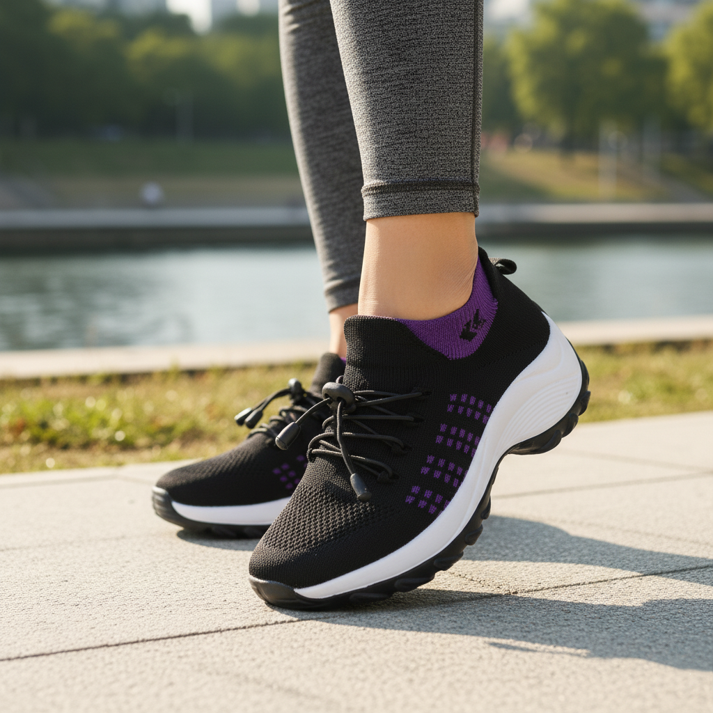 Ava | Orthopedic Knit Fabric Shoes in Purple &amp; Black
