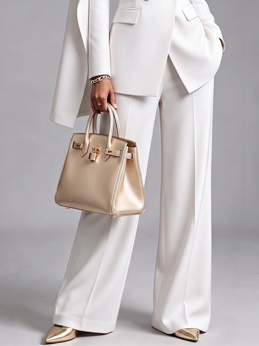 Dorina | Chic 2-Piece Suit Set – Asymmetric Cape Blazer &amp; Wide-Leg Pants