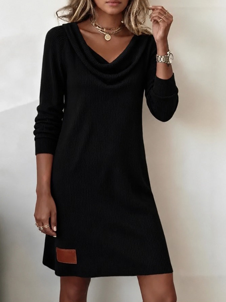 Coreen | Cowl-Neck Ribbed Knit Sweater Dress