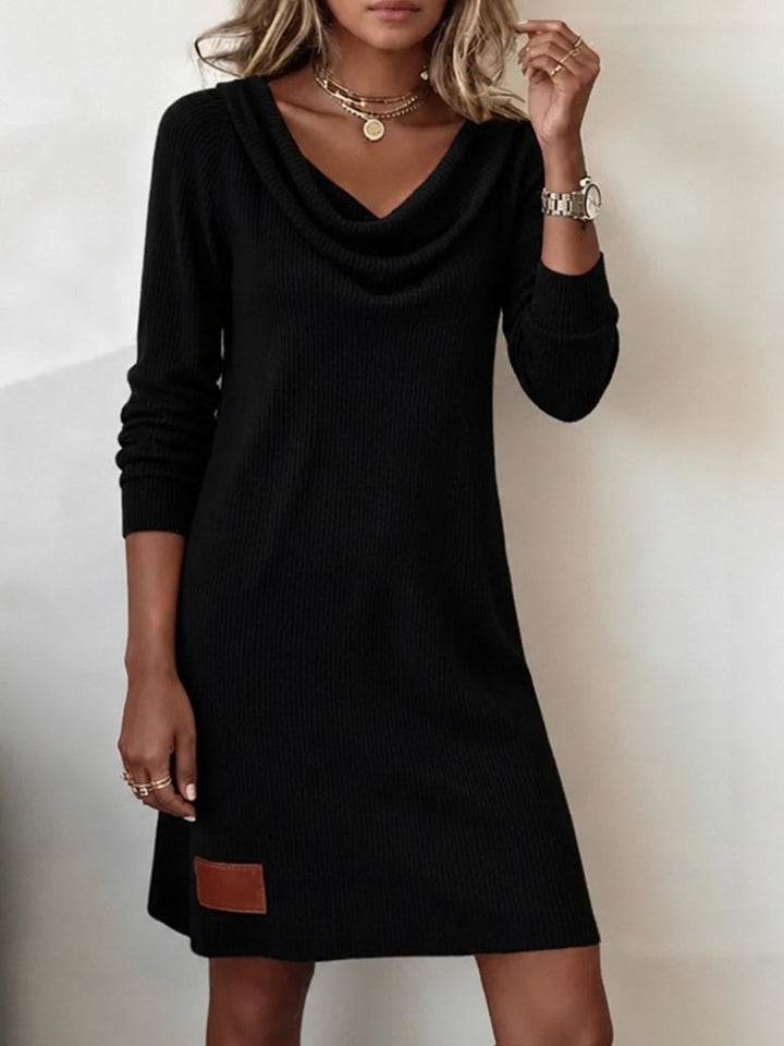 Coreen | Cowl-Neck Ribbed Knit Sweater Dress