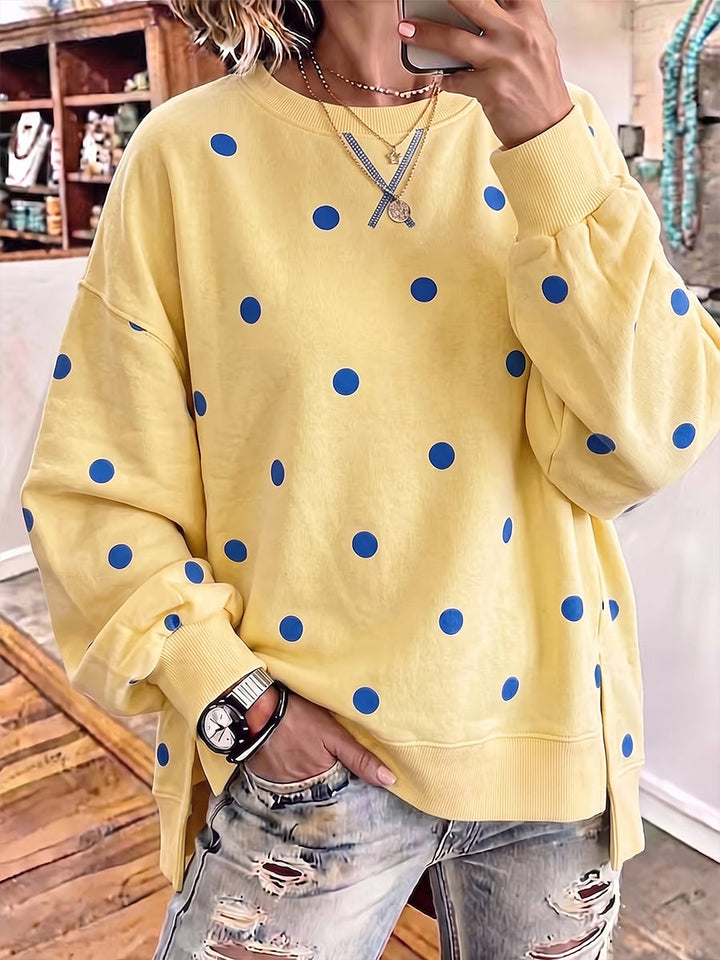 Christal | Chic Sunshine Yellow &amp; Blue Polka Dot Sweatshirt