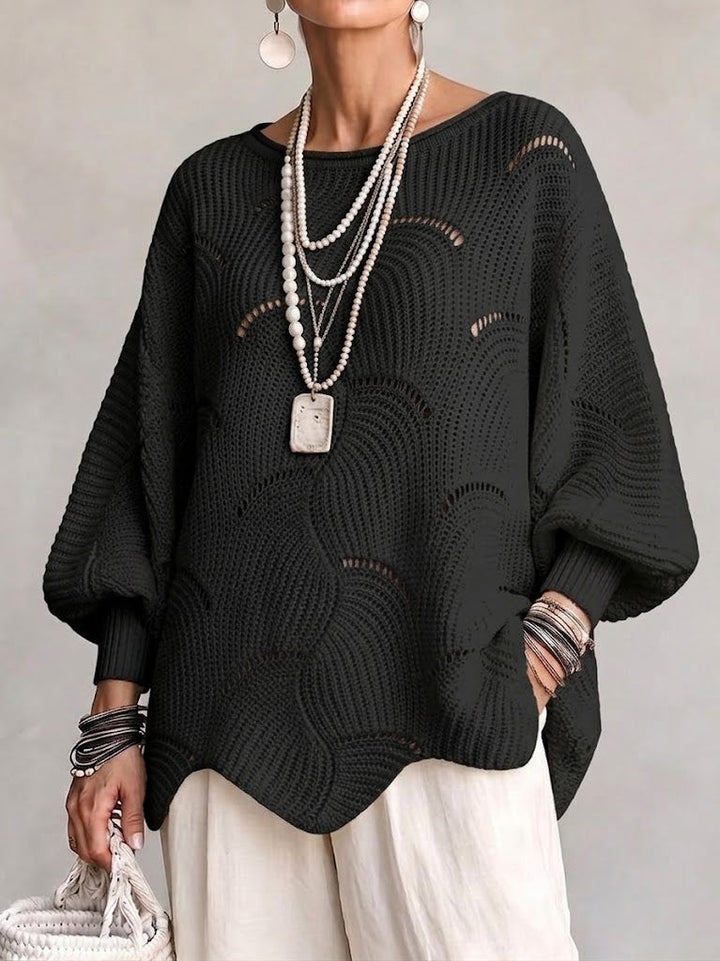 Hannah | Hollow Wave Pattern Loose Lantern Sleeve Knit Top