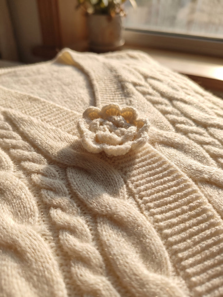Cherrie | Chic Cream Floral Accented Cable-Knit Cardigan