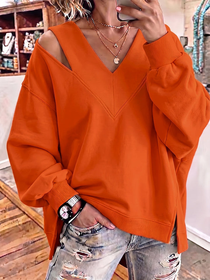 Kalista | Chic Cutout V-Neck Oversized Sweatshirt