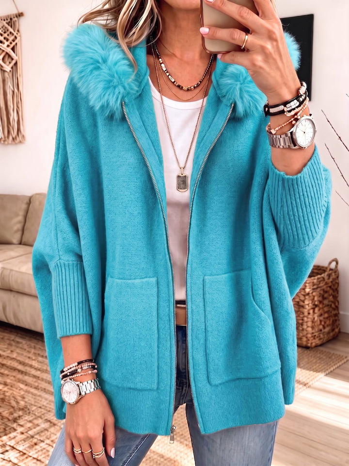 Bria | Knitted Cardigan with Fur Hood