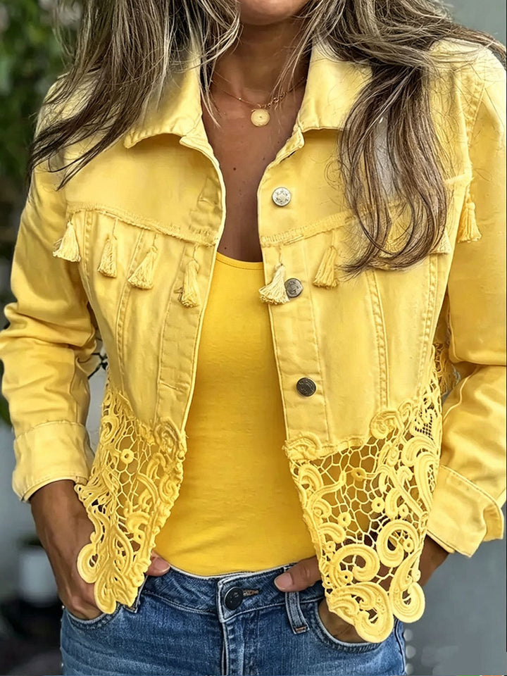 Noreen | Bohemian Fringe &amp; Lace Denim Jacket
