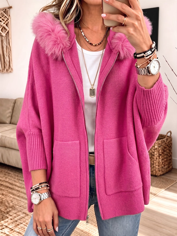 Bria | Knitted Cardigan with Fur Hood
