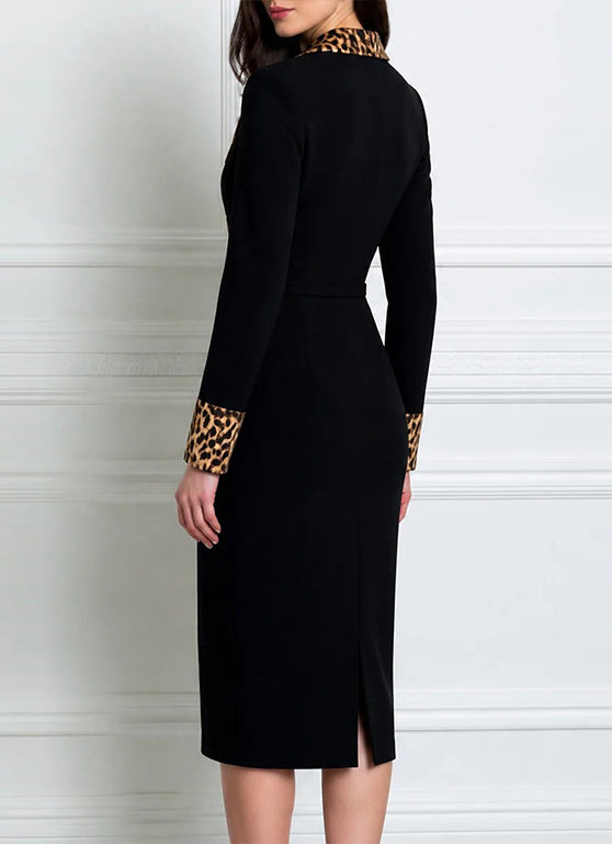 Kallista | Cozy Stylish Color-block Leopard Print Midi Dress