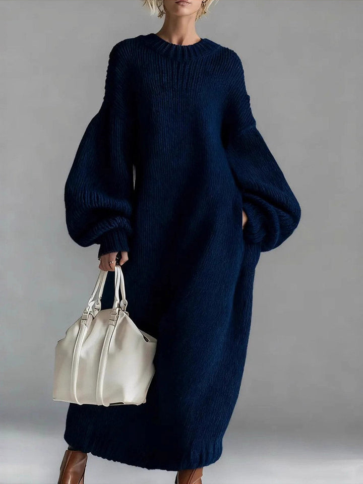 Felicity | Solid Color Round Neck Long Sleeve Casual Loose Knit Dress