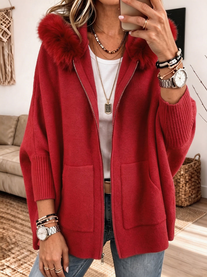 Bria | Knitted Cardigan with Fur Hood