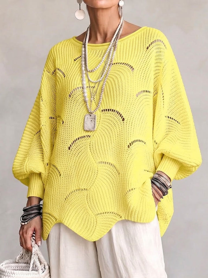Hannah | Hollow Wave Pattern Loose Lantern Sleeve Knit Top