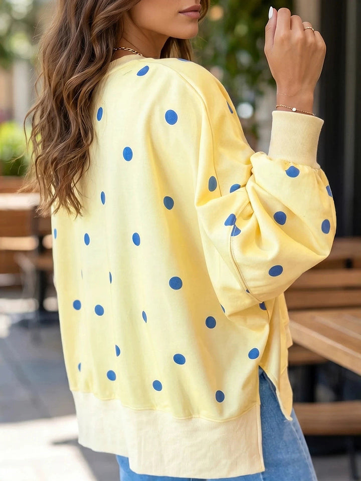 Christal | Chic Sunshine Yellow &amp; Blue Polka Dot Sweatshirt