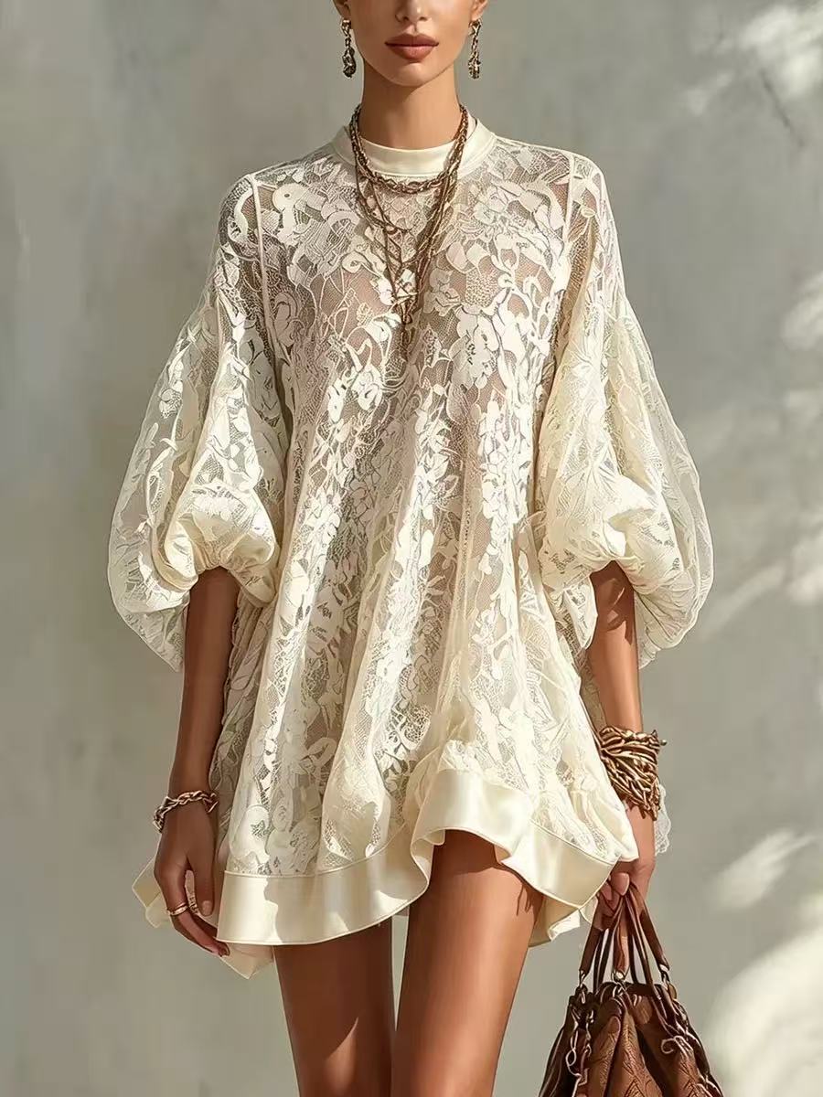 Selina | Stylish And Elegant Floral Lace Loose Mini Dress