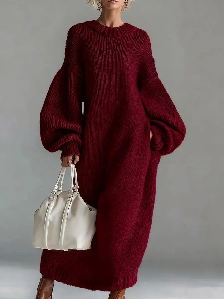Felicity | Solid Color Round Neck Long Sleeve Casual Loose Knit Dress