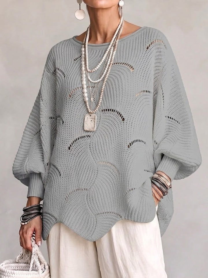 Hannah | Hollow Wave Pattern Loose Lantern Sleeve Knit Top