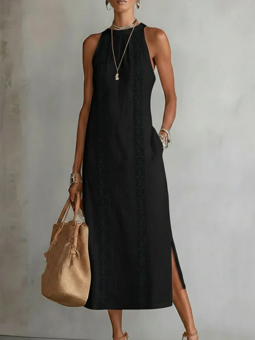 Jimena | Summer Midi Dress with Mao Collar