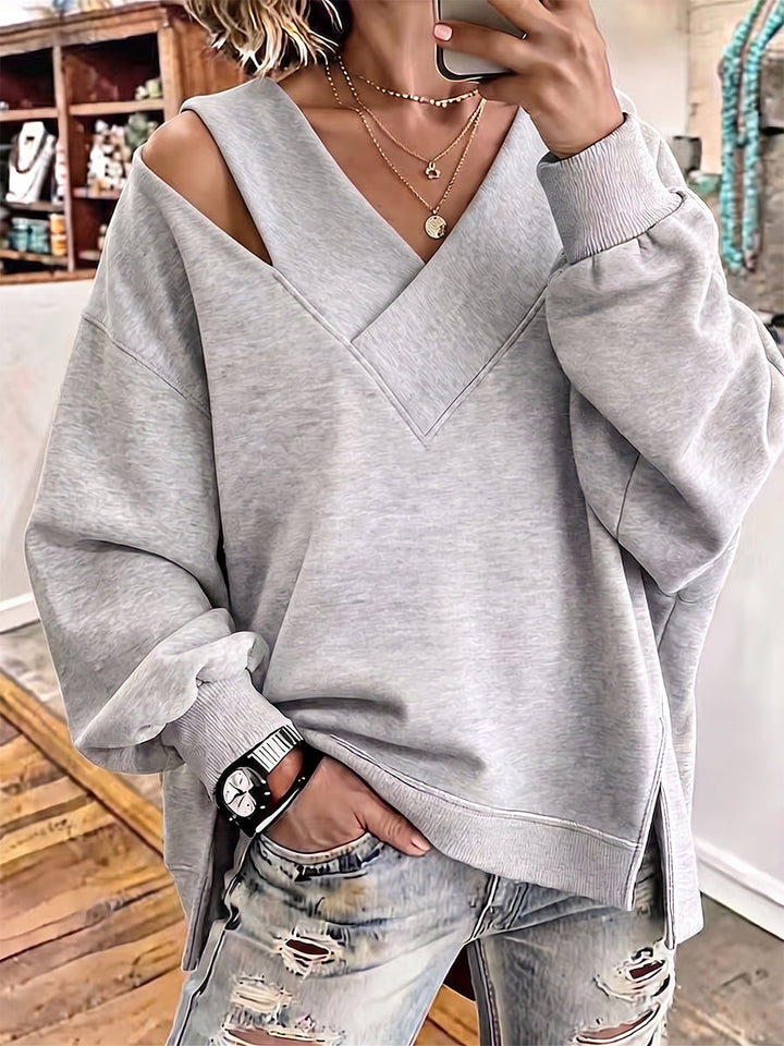 Kalista | Chic Cutout V-Neck Oversized Sweatshirt