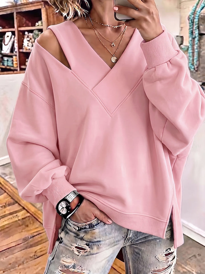 Kalista | Chic Cutout V-Neck Oversized Sweatshirt