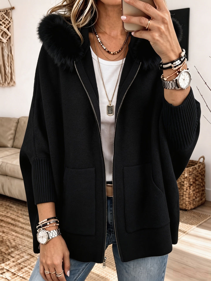 Bria | Knitted Cardigan with Fur Hood