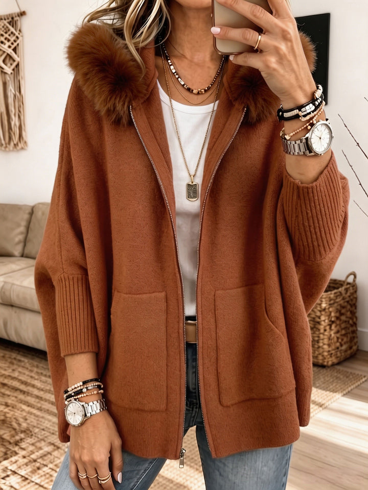 Bria | Knitted Cardigan with Fur Hood