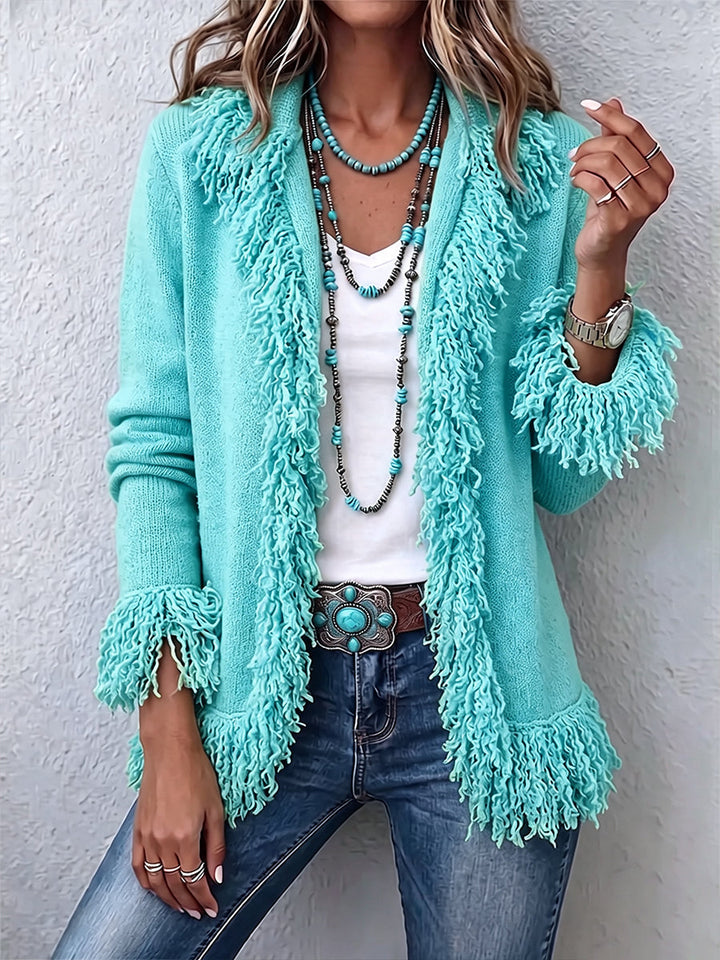 Farrah | Vibrant Chartreuse Boho Fringe Cardigan