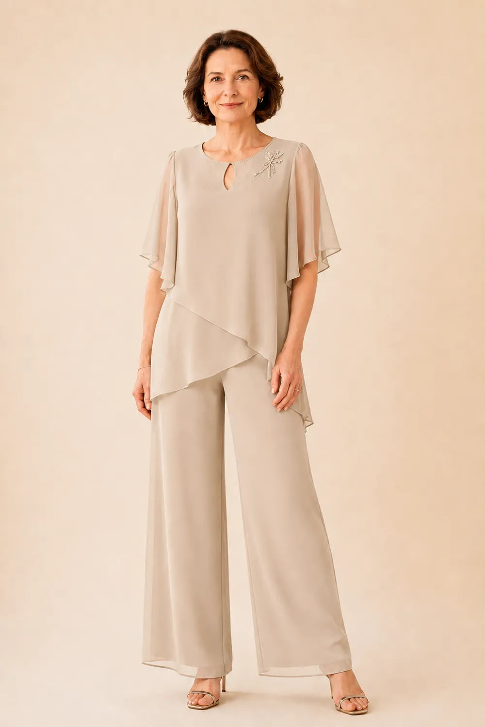 Aloretta | Keyhole Neckline Chiffon Set