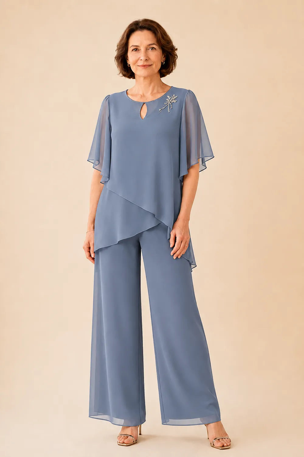 Aloretta | Keyhole Neckline Chiffon Set