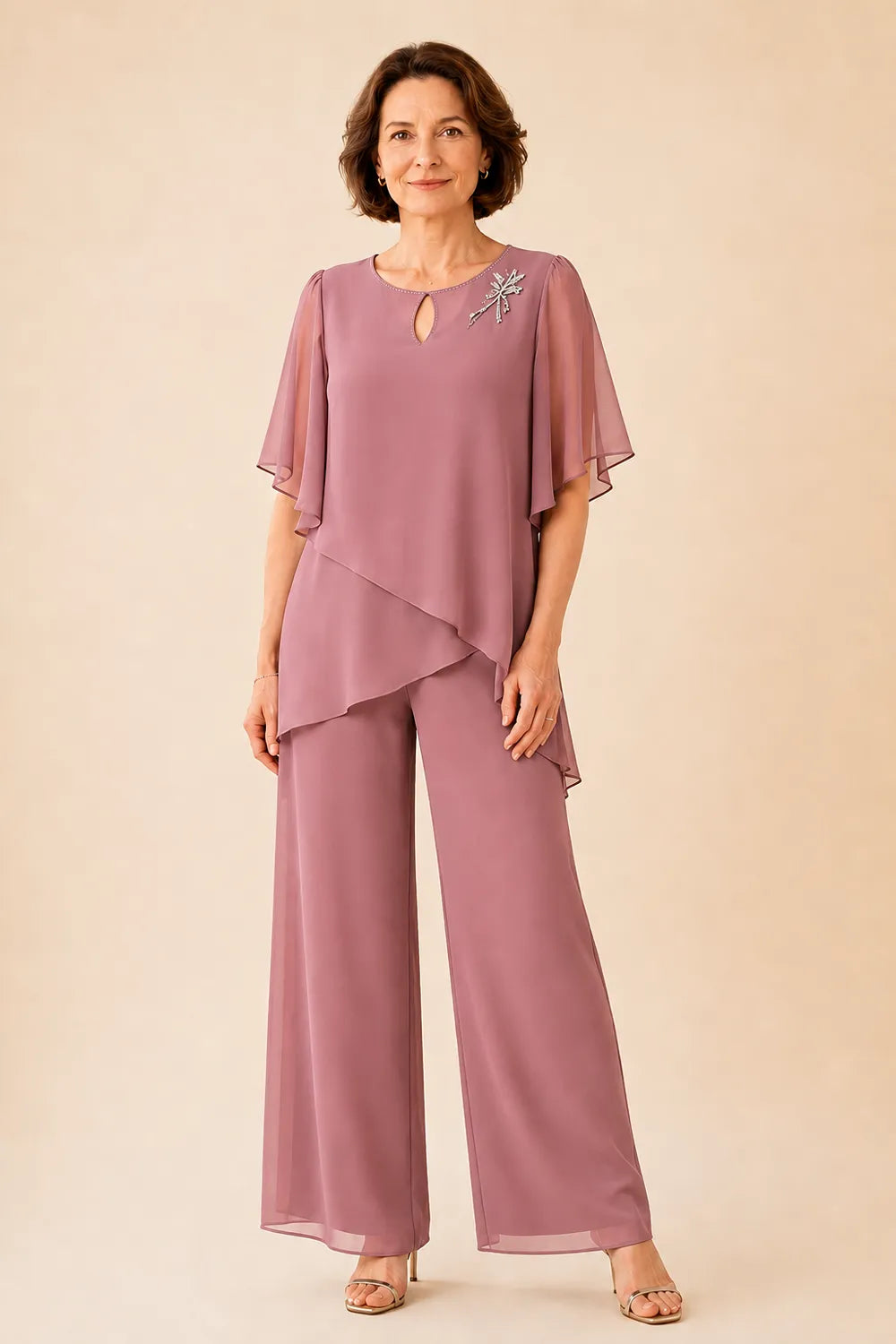 Aloretta | Keyhole Neckline Chiffon Set