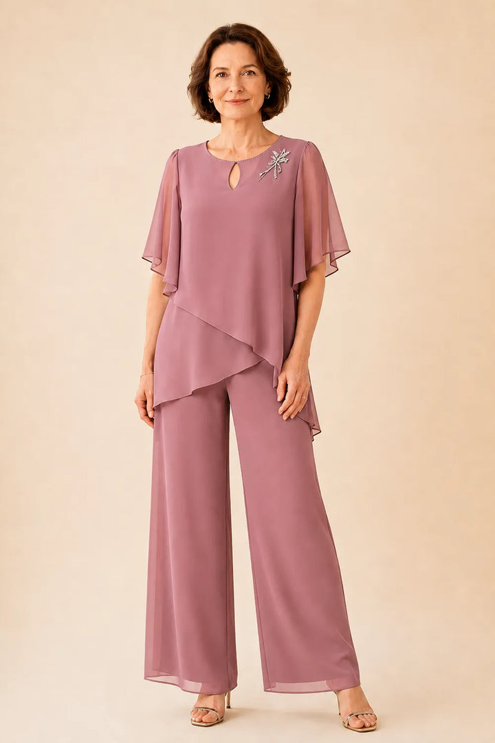 Aloretta | Keyhole Neckline Chiffon Set