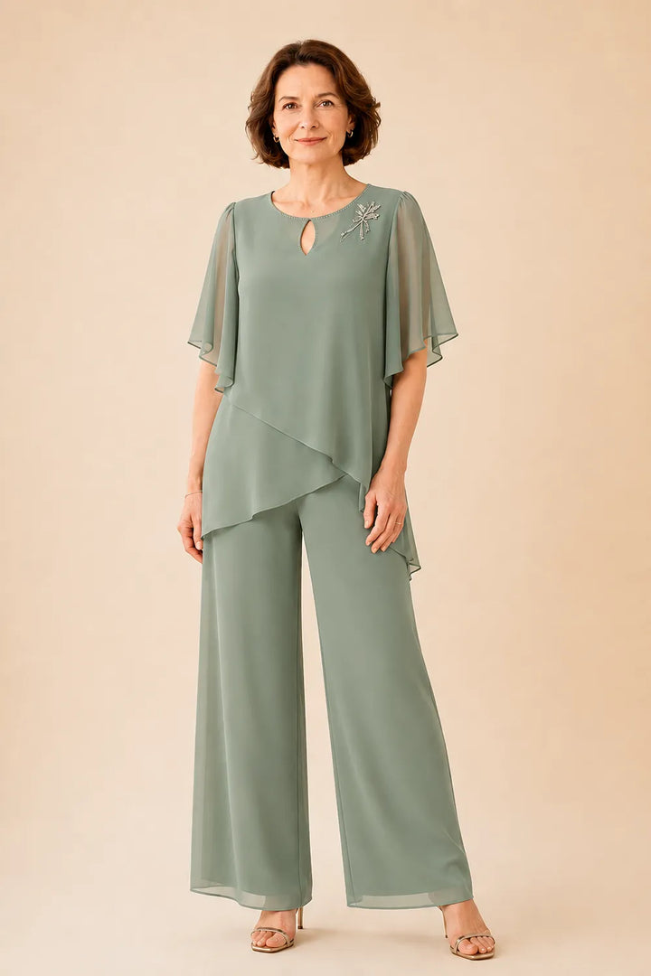 Aloretta | Keyhole Neckline Chiffon Set