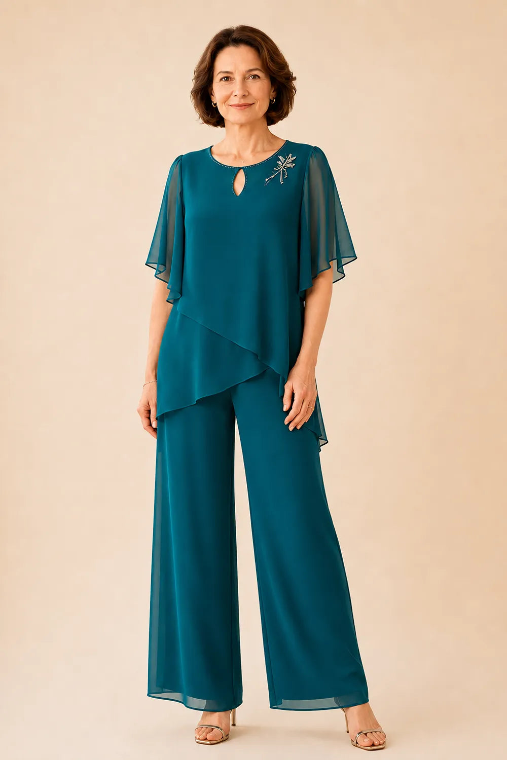 Aloretta | Keyhole Neckline Chiffon Set