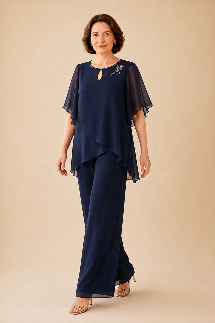 Aloretta | Keyhole Neckline Chiffon Set