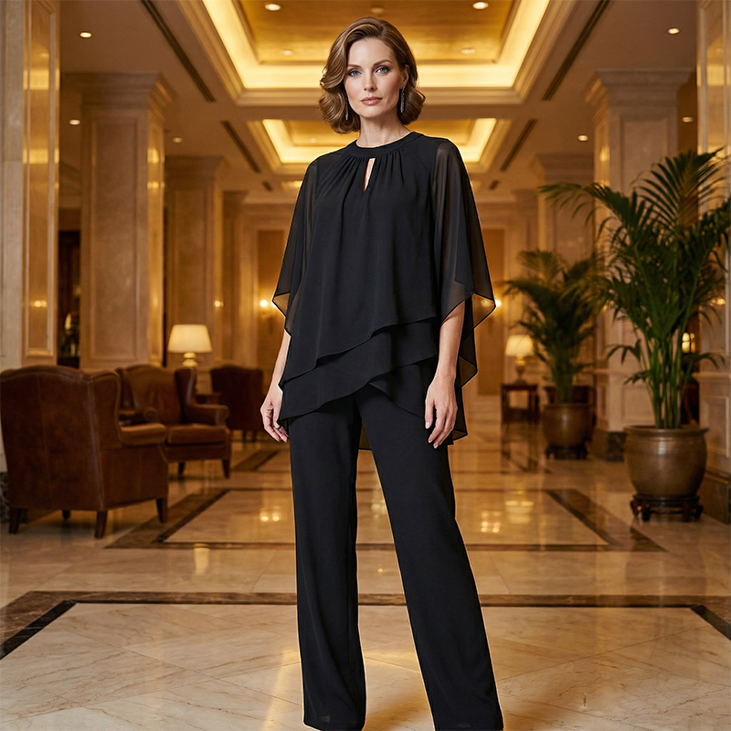 Jeannine | Asymmetrical Layered Blouse and Wide Pants Set