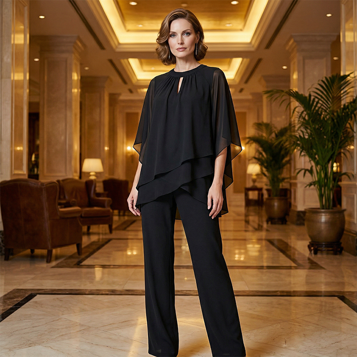 Jeannine | Asymmetrical Layered Blouse and Wide Pants Set