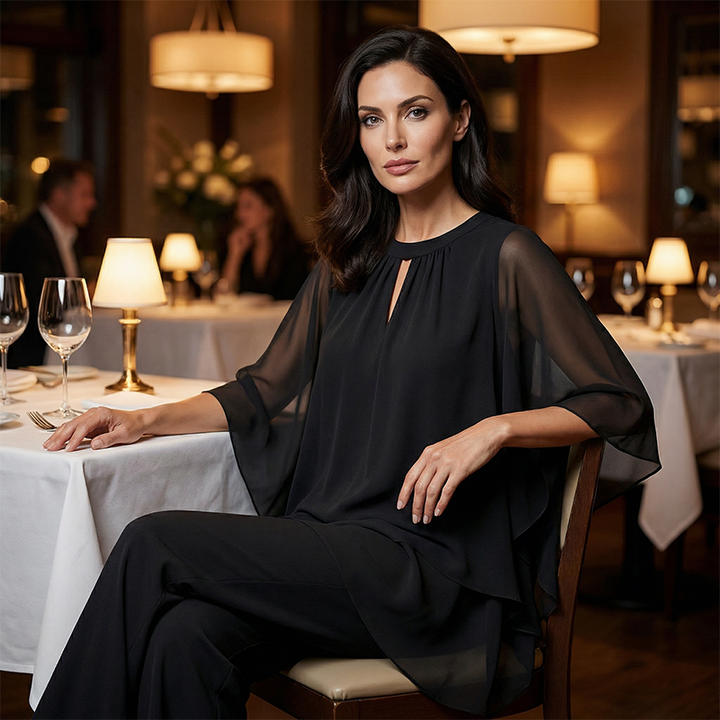 Jeannine | Asymmetrical Layered Blouse and Wide Pants Set
