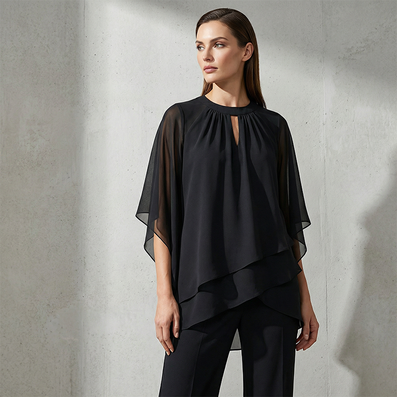 Jeannine | Asymmetrical Layered Blouse and Wide Pants Set