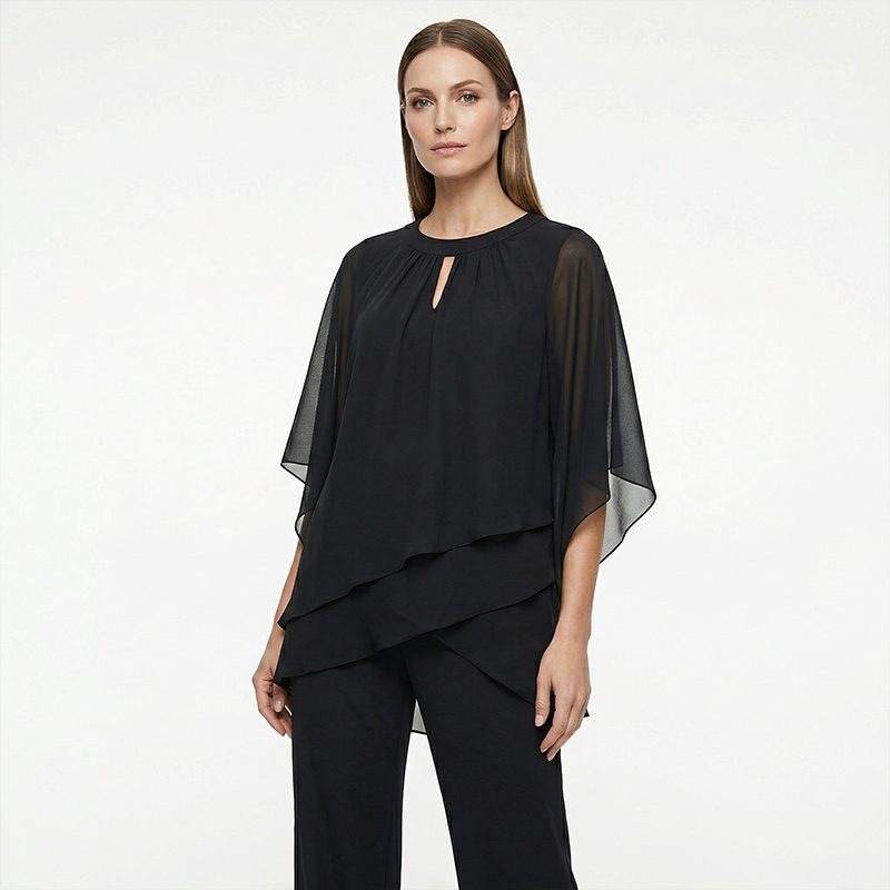 Jeannine | Asymmetrical Layered Blouse and Wide Pants Set
