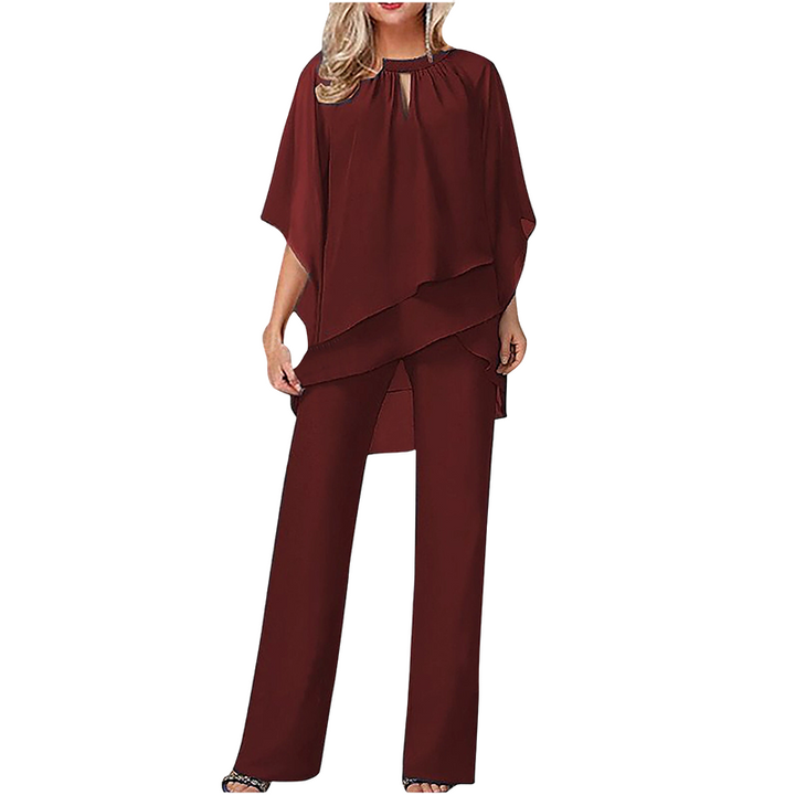 Jeannine | Asymmetrical Layered Blouse and Wide Pants Set