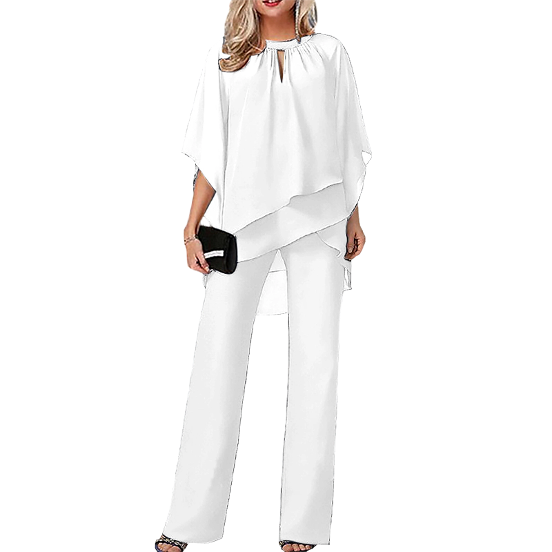 Jeannine | Asymmetrical Layered Blouse and Wide Pants Set
