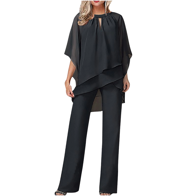 Jeannine | Asymmetrical Layered Blouse and Wide Pants Set