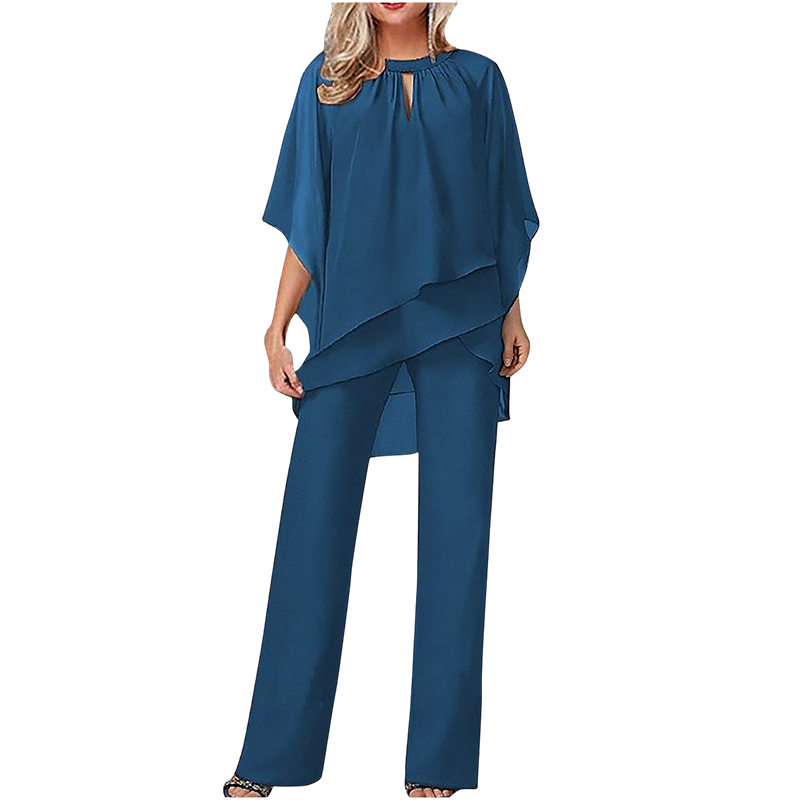 Jeannine | Asymmetrical Layered Blouse and Wide Pants Set