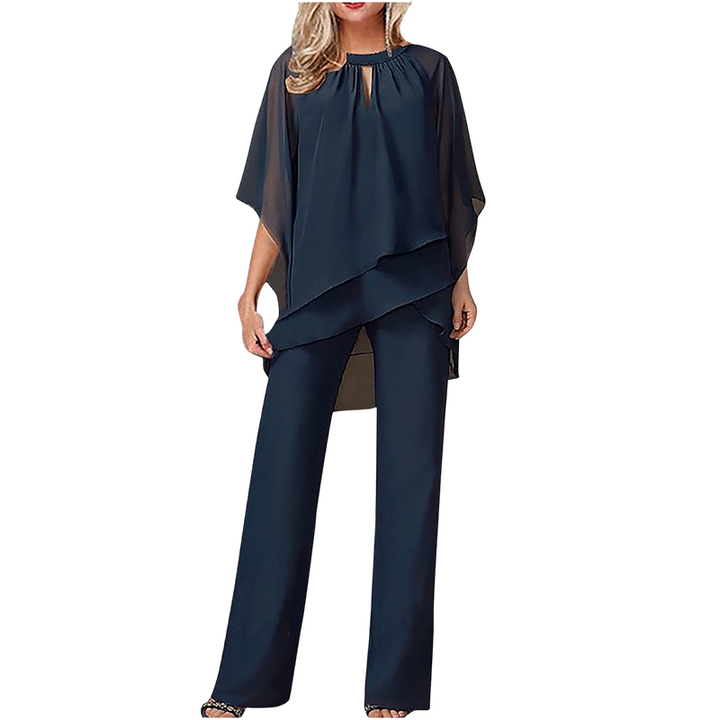 Jeannine | Asymmetrical Layered Blouse and Wide Pants Set